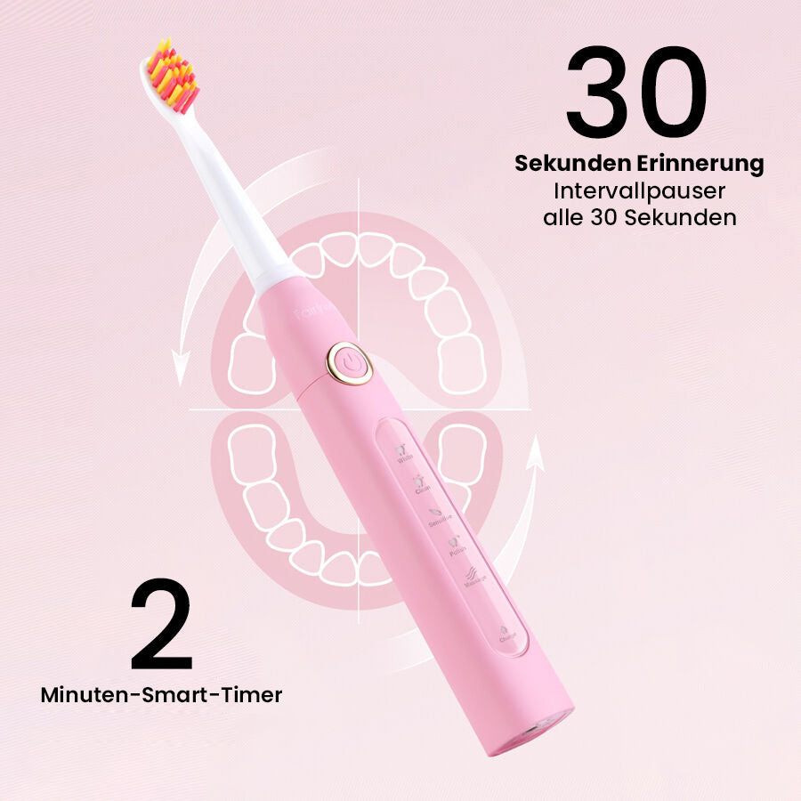 2er-Set elektrische Zahnbürste mit 2 Reisetaschen und 8 Bürstenköpfe, Schwarz und Rosa