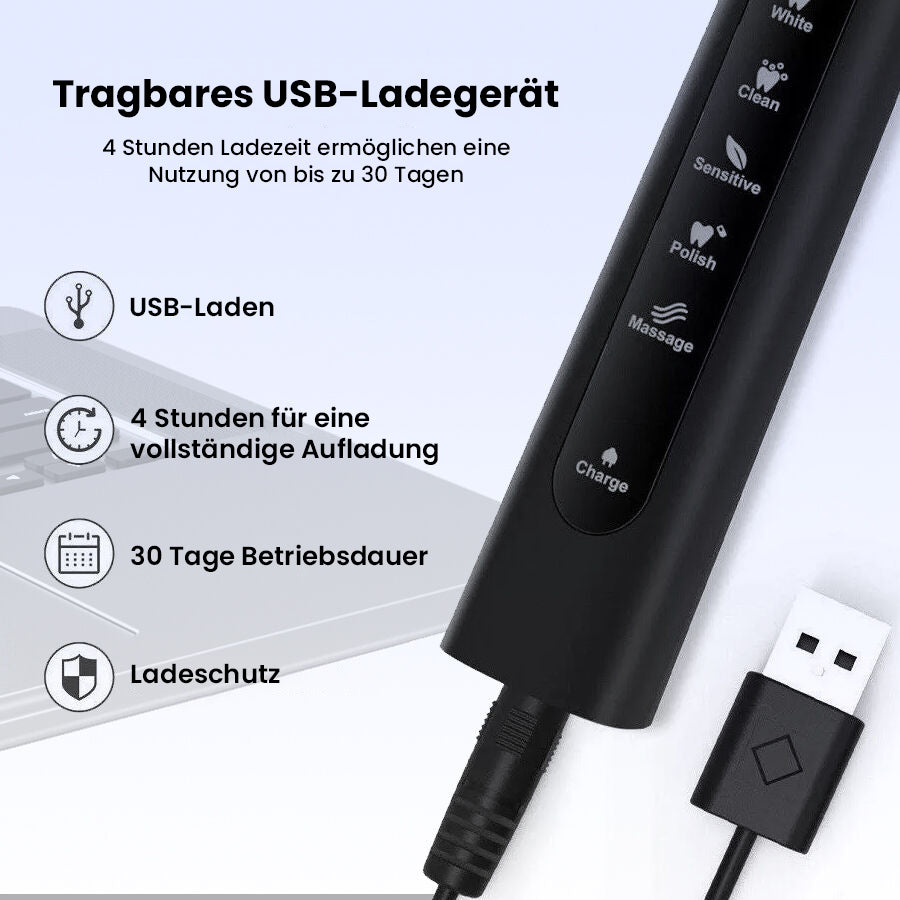 2er-Set elektrische Zahnbürste mit 2 Reisetaschen und 8 Bürstenköpfe, Schwarz und Rosa