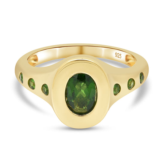 Natürlicher Chromdiopsid Ring 925 Silber vergoldet (Größe 18.00) ca. 0,90 ct
