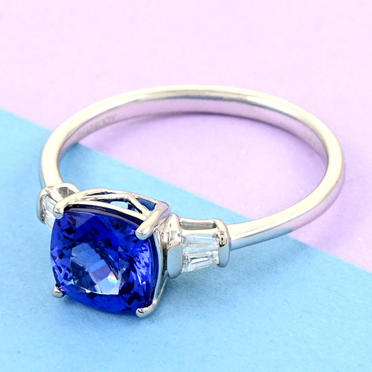 RHAPSODY - AAAA Tansanit und Diamant-Ring, VS E-F, 950 Platin (Größe 20.00) ca. 2.45 ct