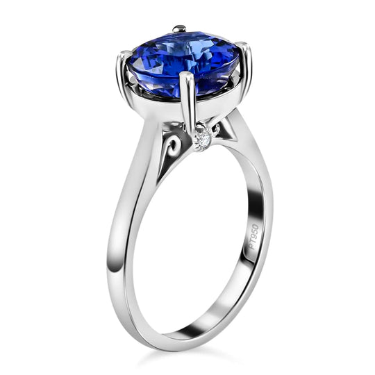 Rhapsody AAAA Tansanit, Weißer Diamant AGI zertifiziert Ring 950 Platin (Größe 16.50) ca. 5.00 ct
