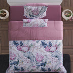 3er Set- Steppdecke und 2 Kissenbezüge mit Floralem Muster, rosa