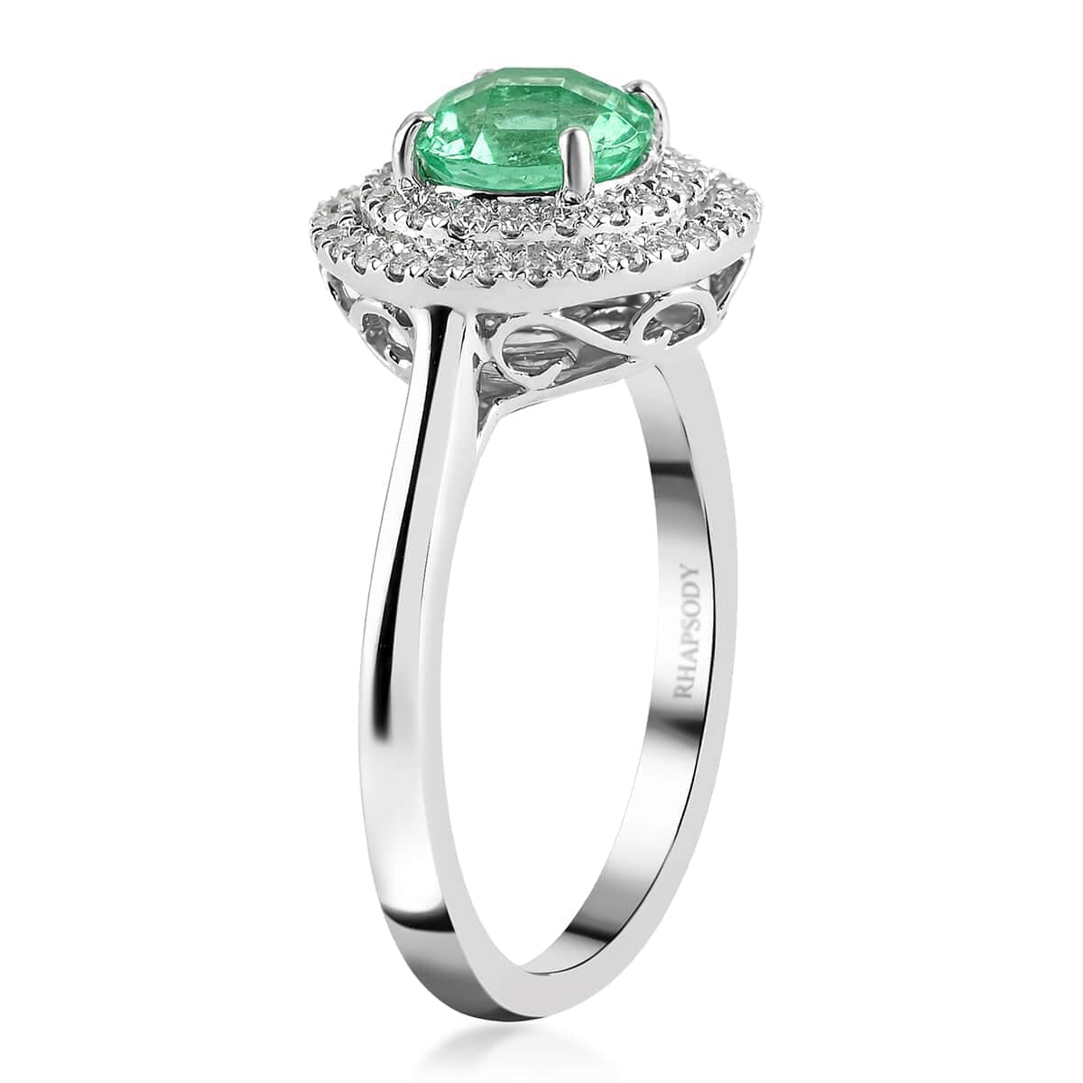 Rhapsody AAAA Kolumbianischer Smaragd, Weißer Diamant Ringe 950 Platin (Größe 16.50) ca. 1.20 ct