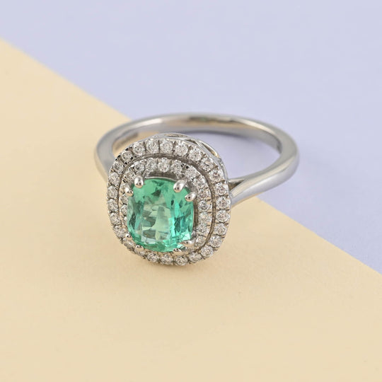 Rhapsody AAAA Kolumbianischer Smaragd, Weißer Diamant Ring 950 Platin (Größe 18.00) ca. 1.40 ct