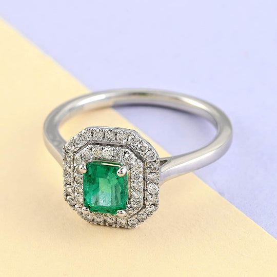 Rhapsody AAAA Kolumbianischer Smaragd, Weißer Diamant Ringe 950 Platin ca. 1.00 ct