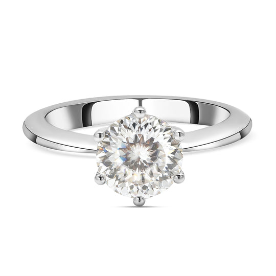 120 Facetten Moissanit-Ring, 925 Silber Platiniert (Größe 20.00) ca. 1.75 ct