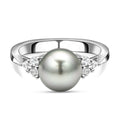 Tahiti-Zuchtperlen und weißer Zirkon-Ring, (9-10 mm), 925 Silber rhodiniert (Größe 16.00) ca. 0,30 ct