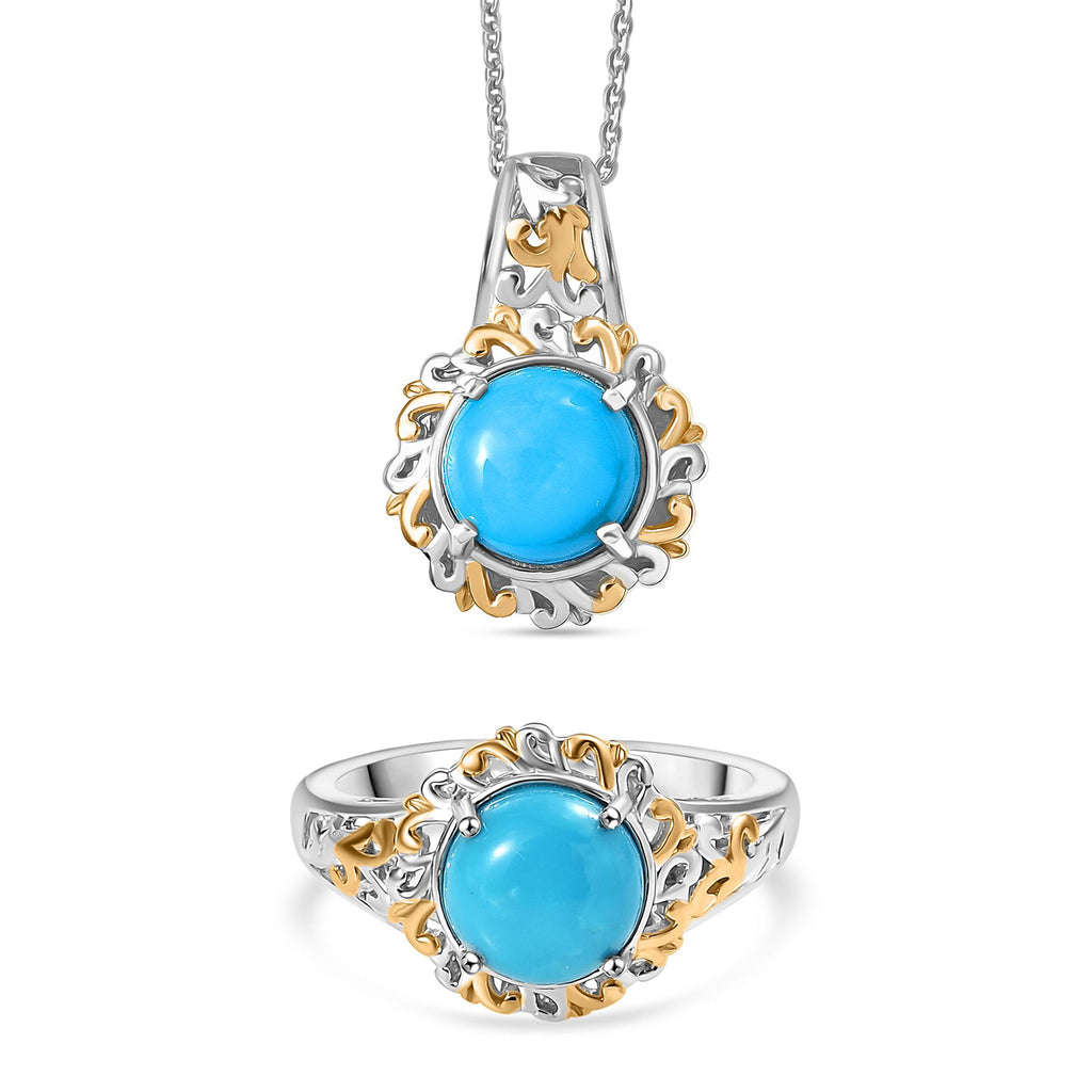 D'Joy AA Sleeping Beauty Türkis zweifarbiger Ring und Anhänger mit 50cm Kette