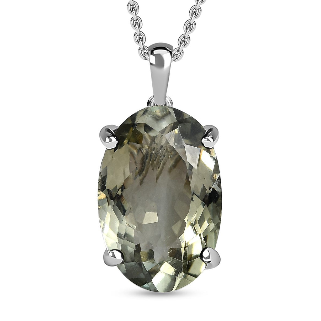 Prasiolith Anhänger mit Kette, 925 Silber platiniert ca. 15,00 ct