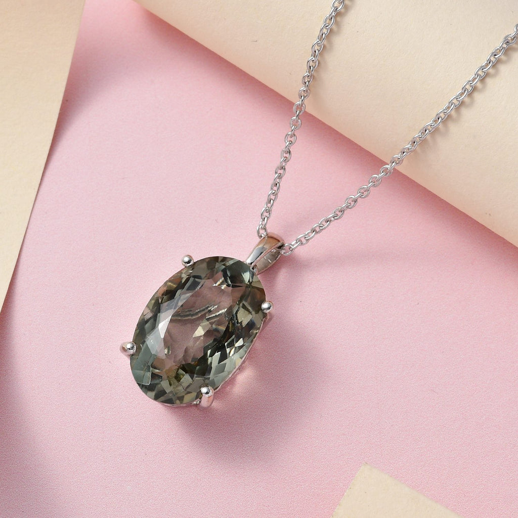 Prasiolith Anhänger mit Kette, 925 Silber platiniert ca. 15,00 ct