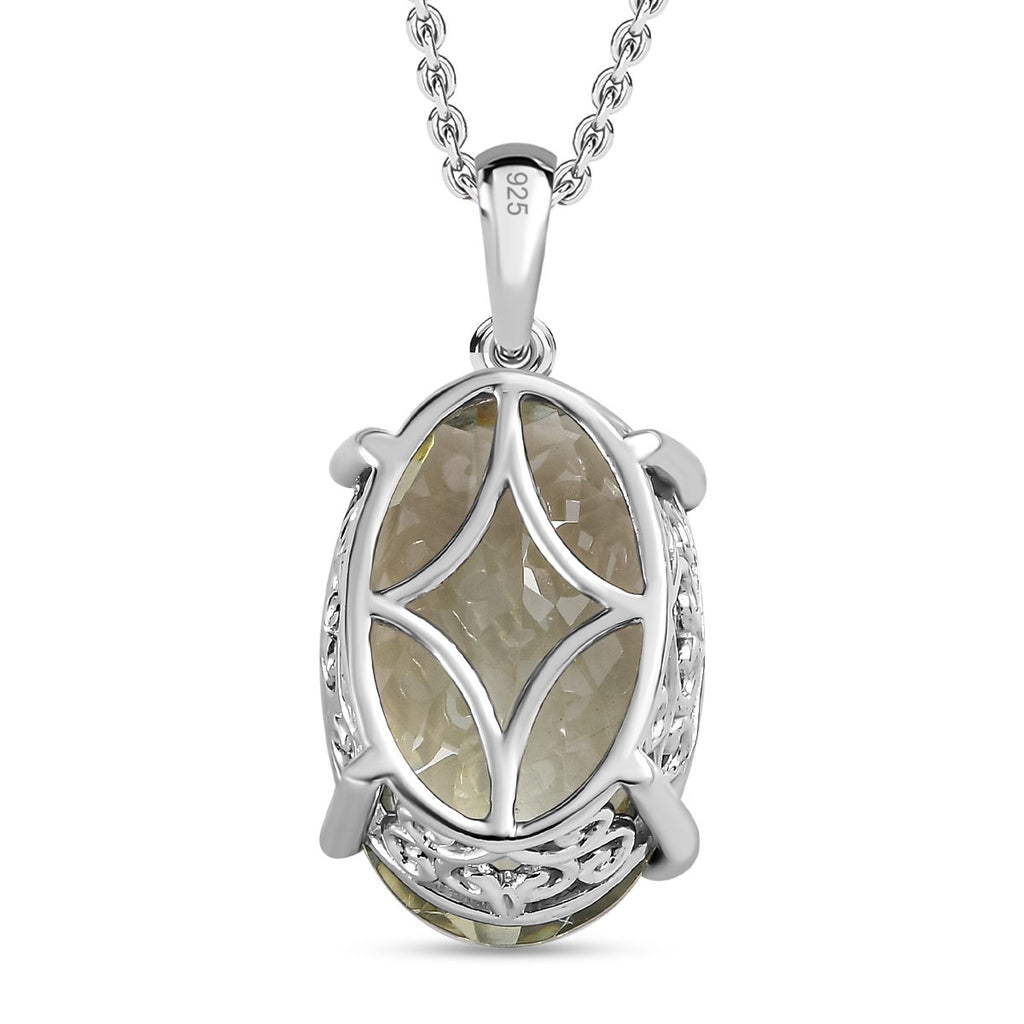 Prasiolith Anhänger mit Kette, 925 Silber platiniert ca. 15,00 ct
