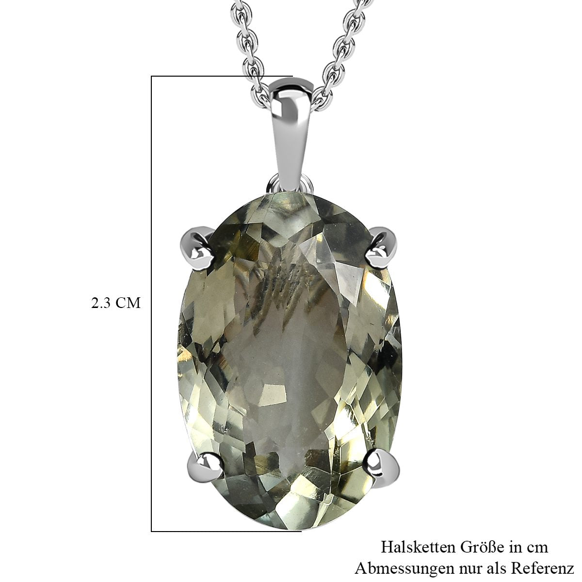 Prasiolith Anhänger mit Kette, 925 Silber platiniert ca. 15,00 ct
