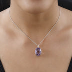 Rose De France Amethyst Anhänger mit Kette, 925 Silber platiniert ca. 15,00 ct