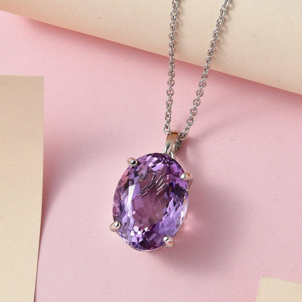 Rose De France Amethyst Anhänger mit Kette, 925 Silber platiniert ca. 15,00 ct