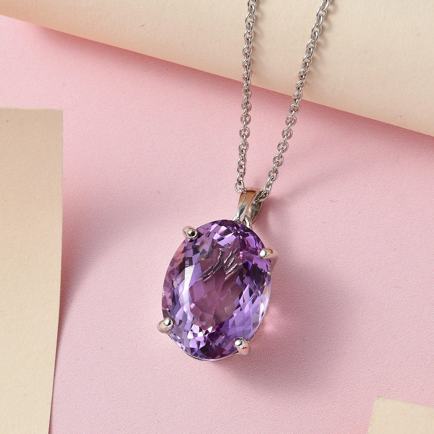 Rose De France Amethyst Anhänger mit Kette, 925 Silber platiniert ca. 15,00 ct