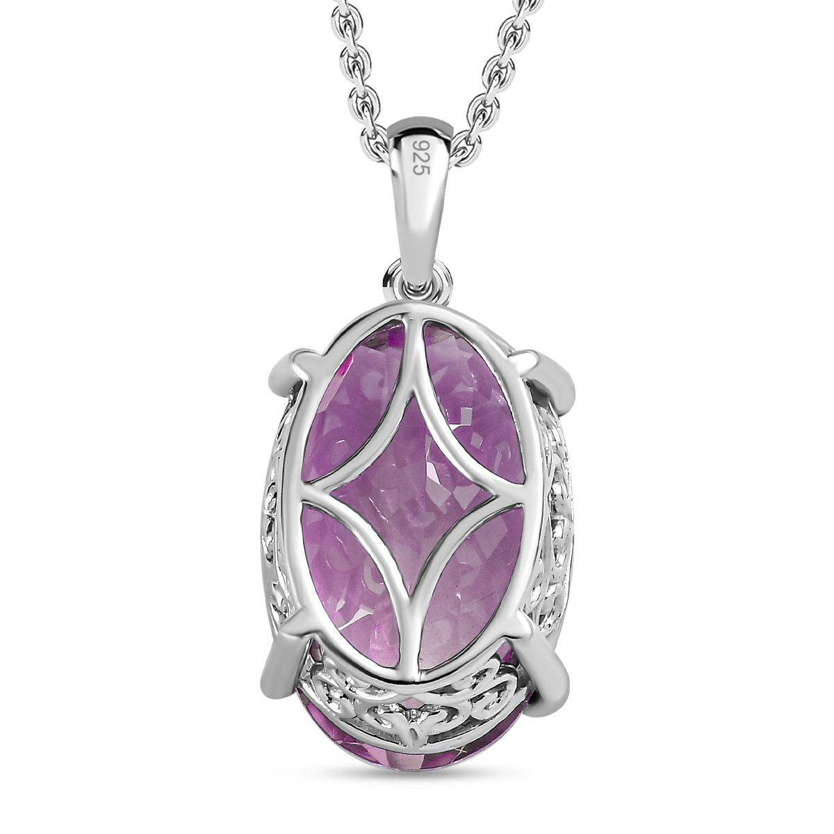 Rose De France Amethyst Anhänger mit Kette, 925 Silber platiniert ca. 15,00 ct