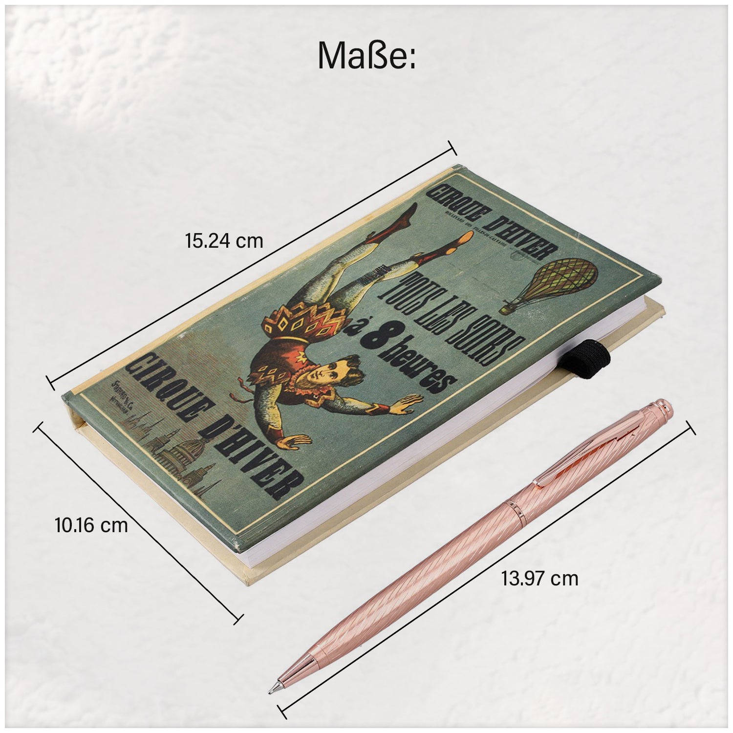 Hardcover Notizbuch mit Kupfer Kugelschreiber, Zirkus-Muster, grün