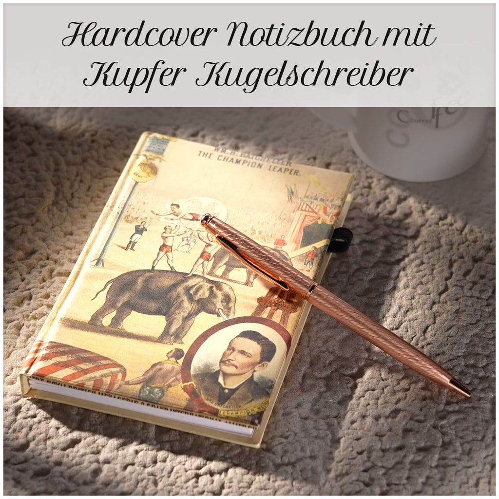 Hardcover Notizbuch mit Kupfer Kugelschreiber, Elefant-Muster, beige