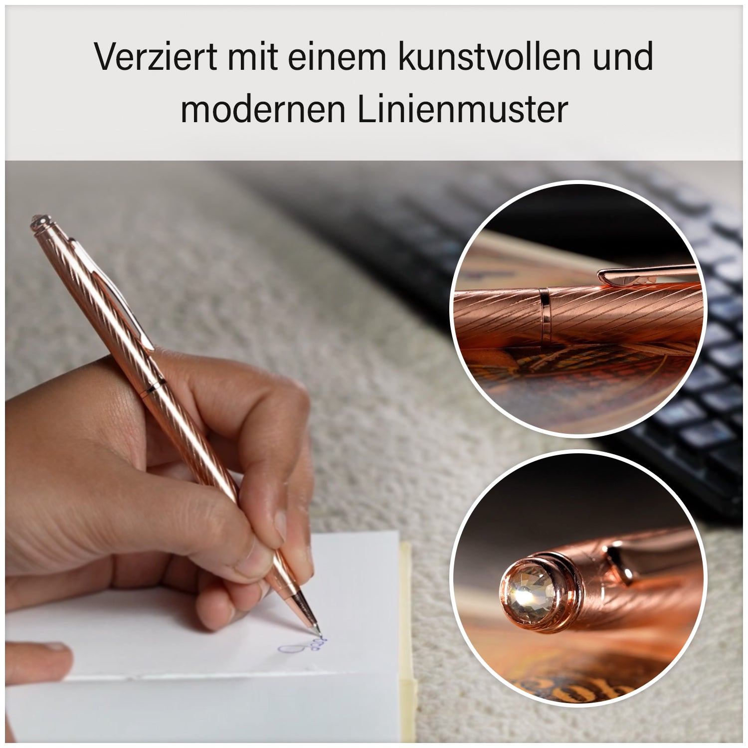 Hardcover Notizbuch mit Kupfer Kugelschreiber, Elefant-Muster, beige