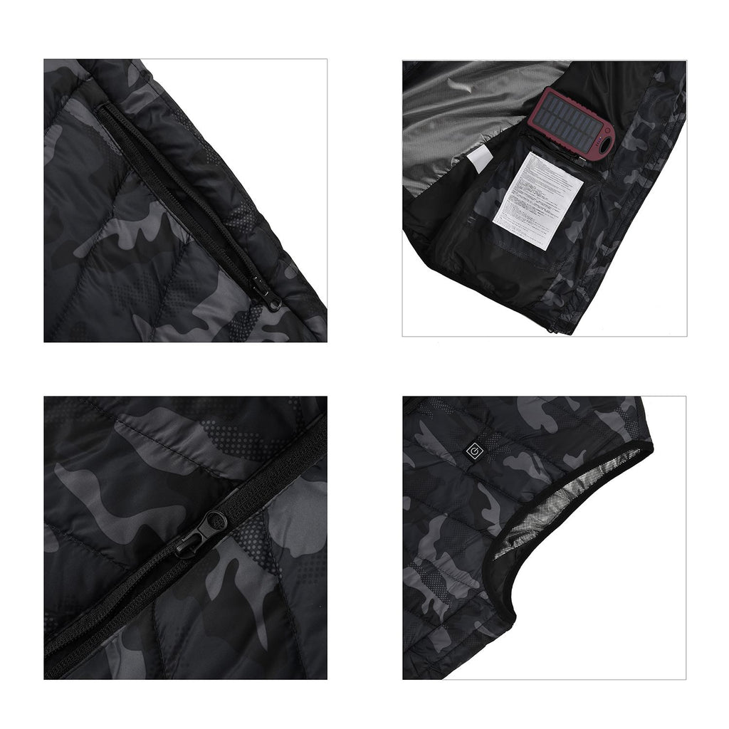 Beheizbare Weste mit 4 Heizzonen, inkl 5000Mah Solar Powerbank, Camouflage