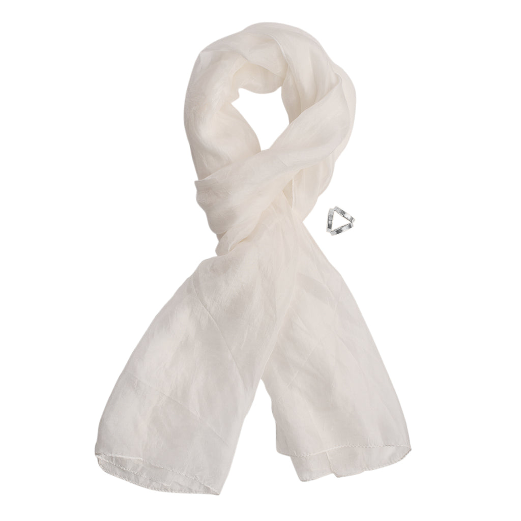 The 5th Season - 100% Satin-Seidenschal mit versilbertem Schalring, 50x170cm, Silber