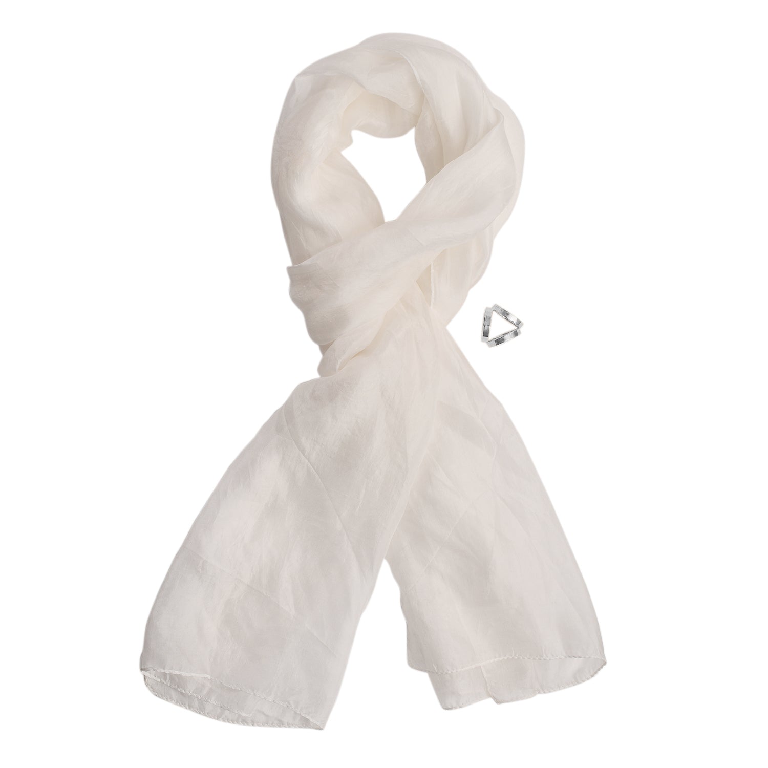 The 5th Season - 100% Satin-Seidenschal mit versilbertem Schalring, 50x170cm, Silber