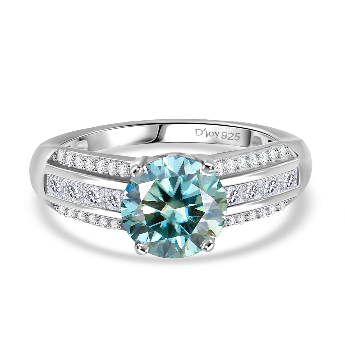D'Joy blauer und weißer Moissanit Ring und Anhänger mit Kette
