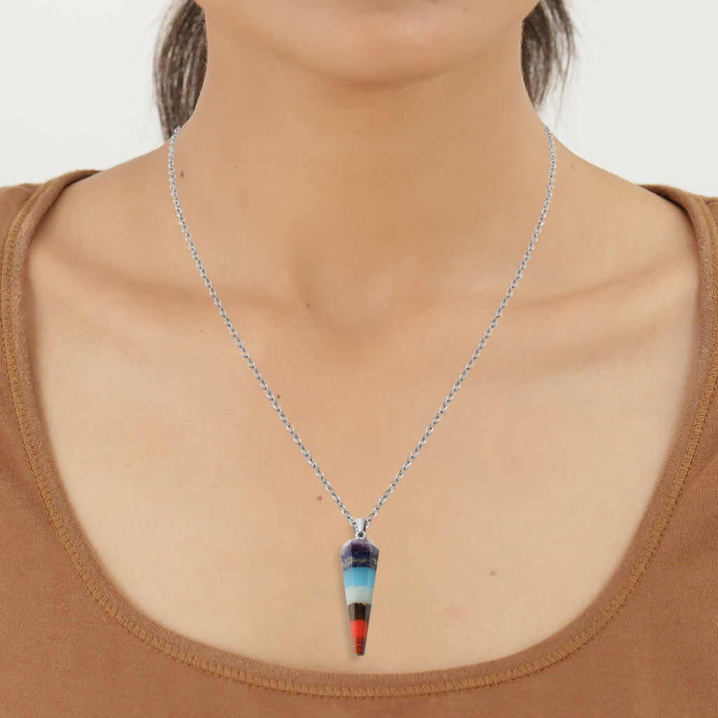 Chakra Edelstein Anhänger mit Kette 50 in 316L Edelstahl ca. 37.50 ct