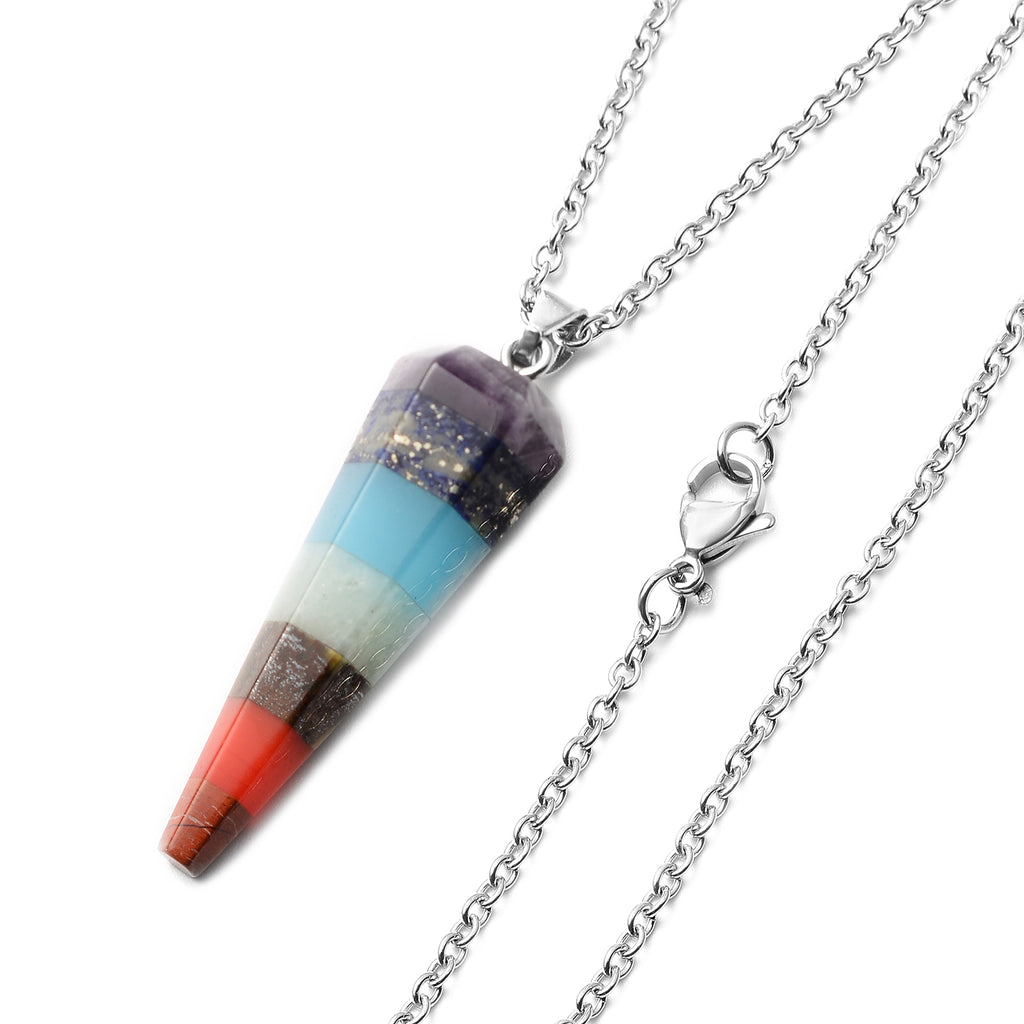 Chakra Edelstein Anhänger mit Kette 50 in 316L Edelstahl ca. 37.50 ct