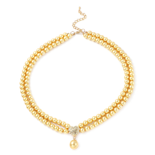 2er - Set goldene Glasperlen und Champagner Kristall-Halskette, ca. 50 cm, und Ohrringe goldfarben