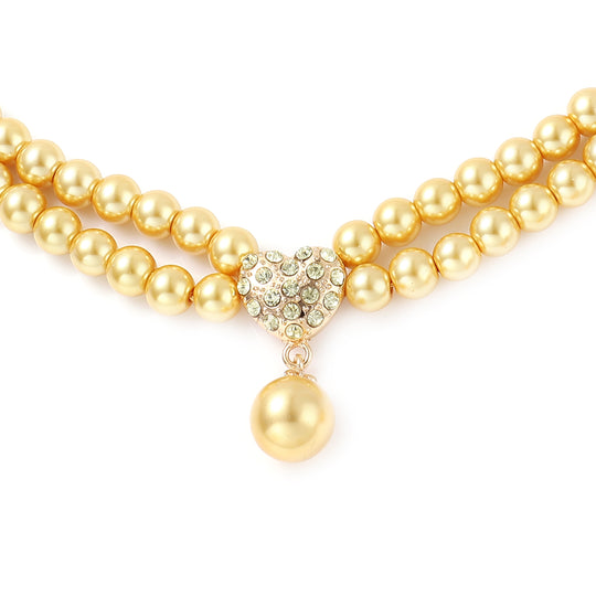 2er - Set goldene Glasperlen und Champagner Kristall-Halskette, ca. 50 cm, und Ohrringe goldfarben