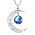 Fluoreszierender Mond-Anhänger mit Kette, ca. 50 cm in Edelstahl, blau