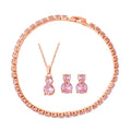 4er Set, Rosa Zirkonia Armband, Anhänger mit Kette und Ohrringen, Messing ca. 17,60 ct