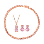4er Set, Rosa Zirkonia Armband, Anhänger mit Kette und Ohrringen, Messing ca. 17,60 ct