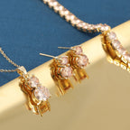 4er Set, Champagner Zirkonia Armband, Anhänger mit Kette und Ohrringen, Messing ca. 17.60 ct