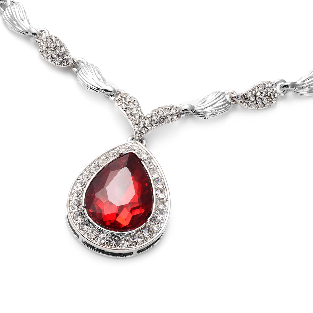 Designer Glaskristall-Halskette und Ohrringe, rot, ca. 56,03 ct