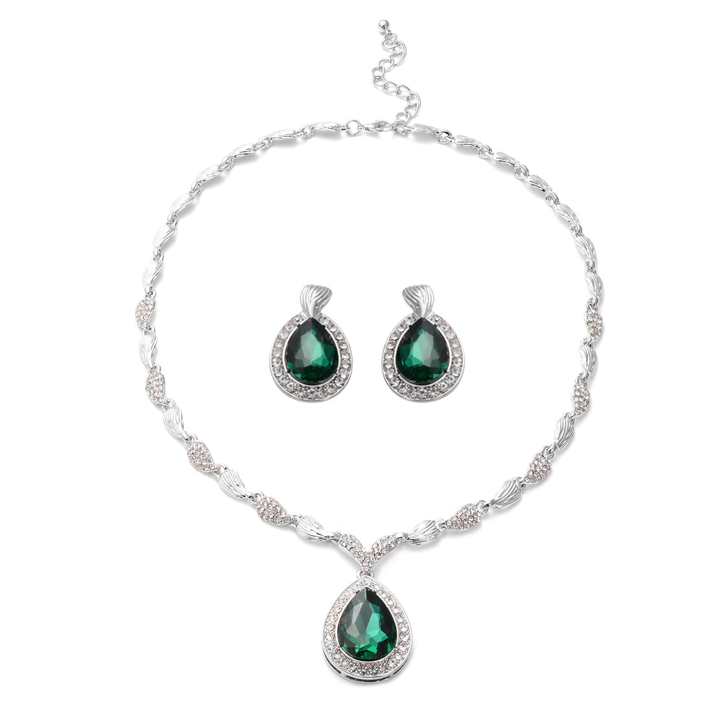 2er Set - Designer Glaskristall-Halskette und Ohrringe, silberfarben, grün, ca. 57.15 ct