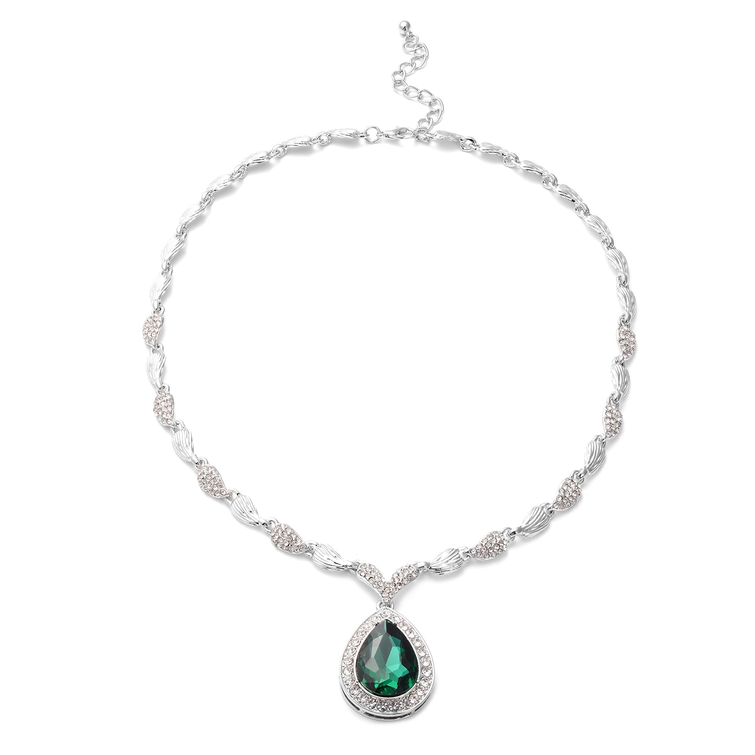 2er Set - Designer Glaskristall-Halskette und Ohrringe, silberfarben, grün, ca. 57.15 ct