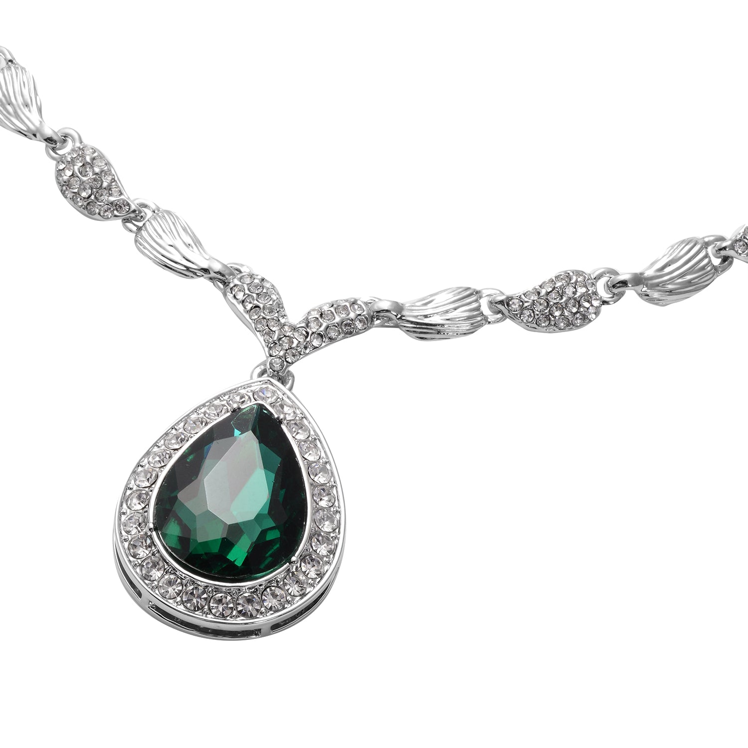 2er Set - Designer Glaskristall-Halskette und Ohrringe, silberfarben, grün, ca. 57.15 ct