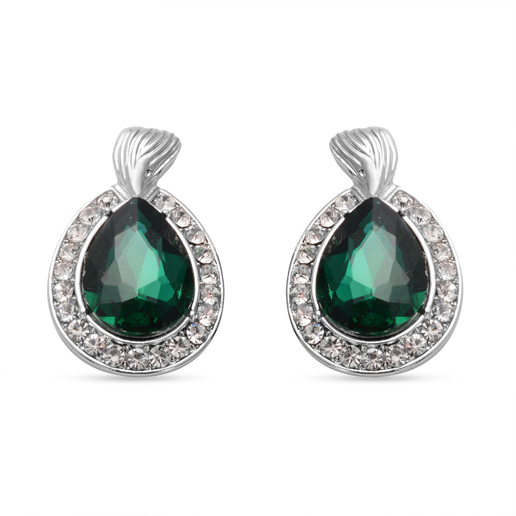 2er Set - Designer Glaskristall-Halskette und Ohrringe, silberfarben, grün, ca. 57.15 ct