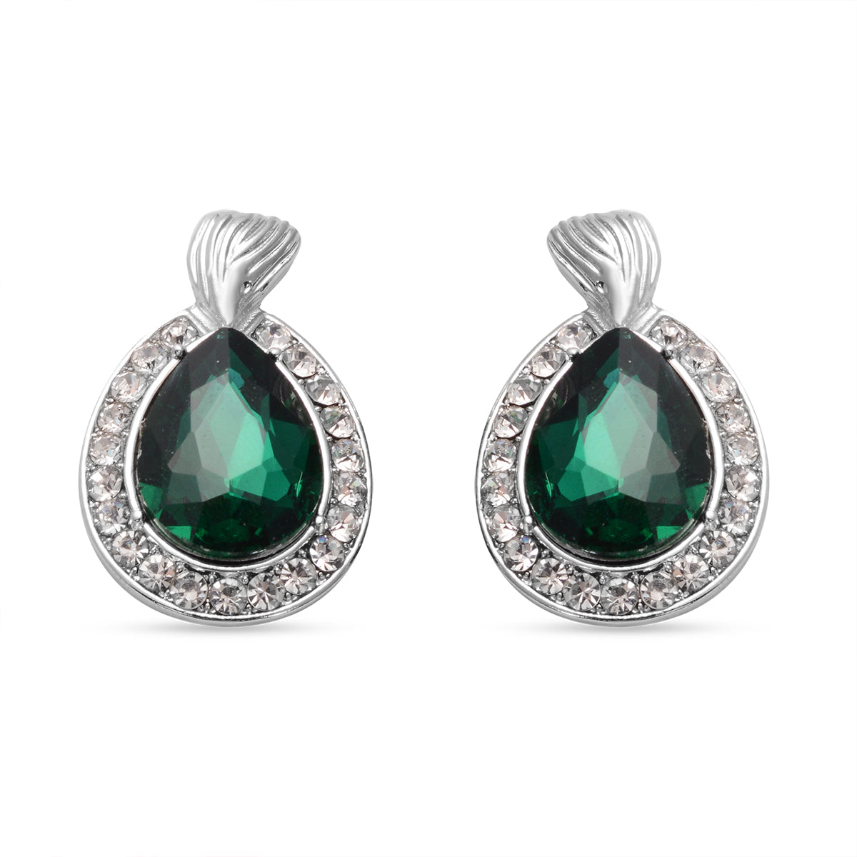 2er Set - Designer Glaskristall-Halskette und Ohrringe, silberfarben, grün, ca. 57.15 ct
