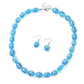 Murano-Stil Glas-Ohrringe und Kette, 316L Edelstahl, blau 36.00 ct