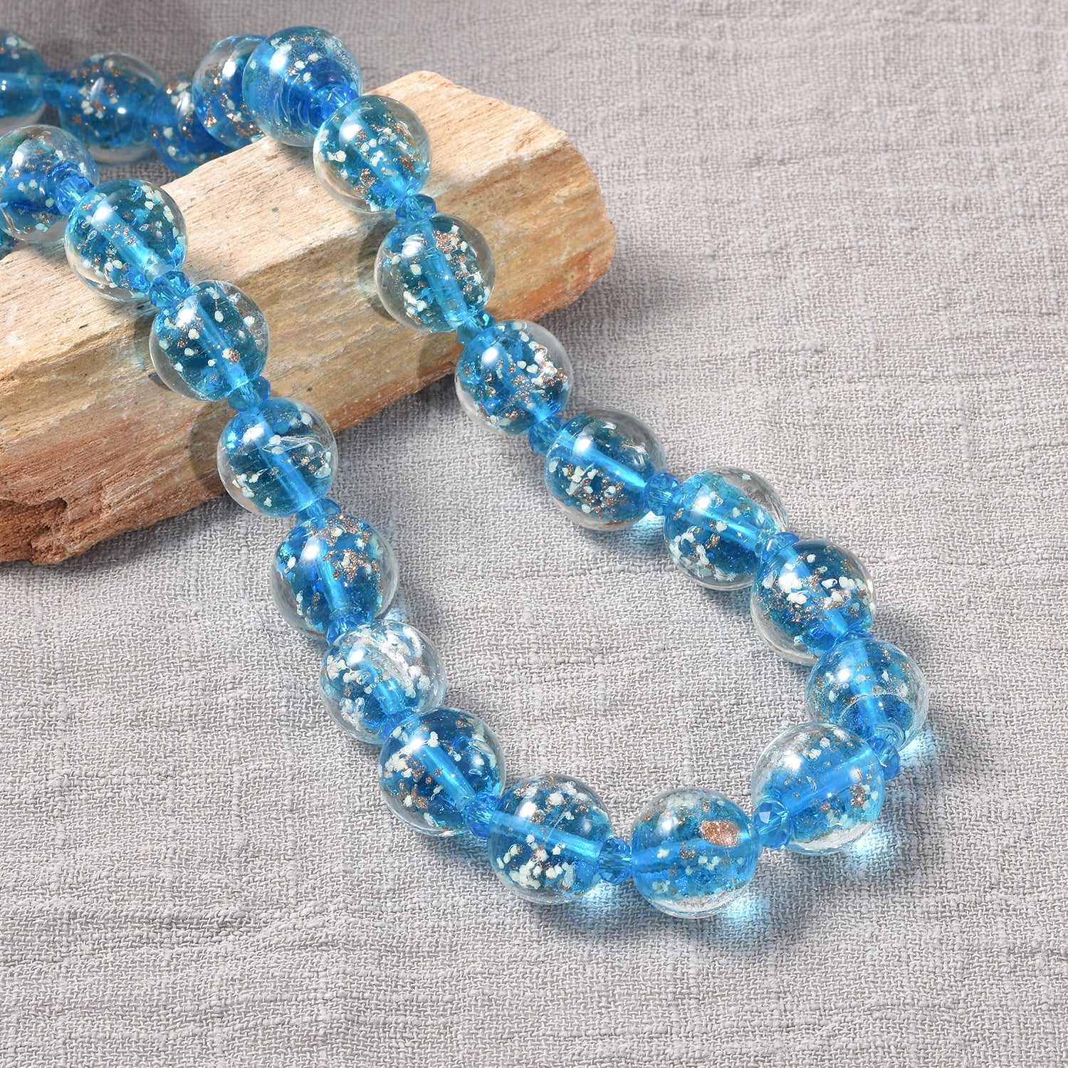 Murano-Stil Glas-Ohrringe und Kette, reiner Edelstahl, blau