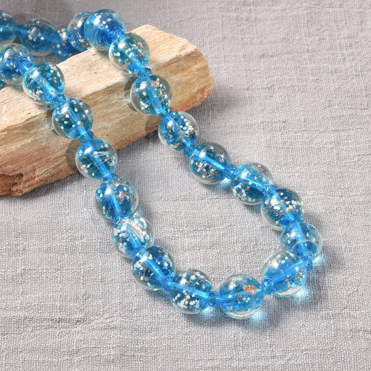 Murano-Stil Glas-Ohrringe und Kette, reiner Edelstahl, blau