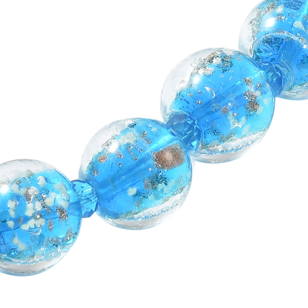 Murano-Stil Glas-Ohrringe und Kette, reiner Edelstahl, blau