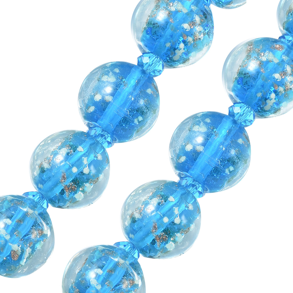Murano-Stil Glas-Ohrringe und Kette, reiner Edelstahl, blau
