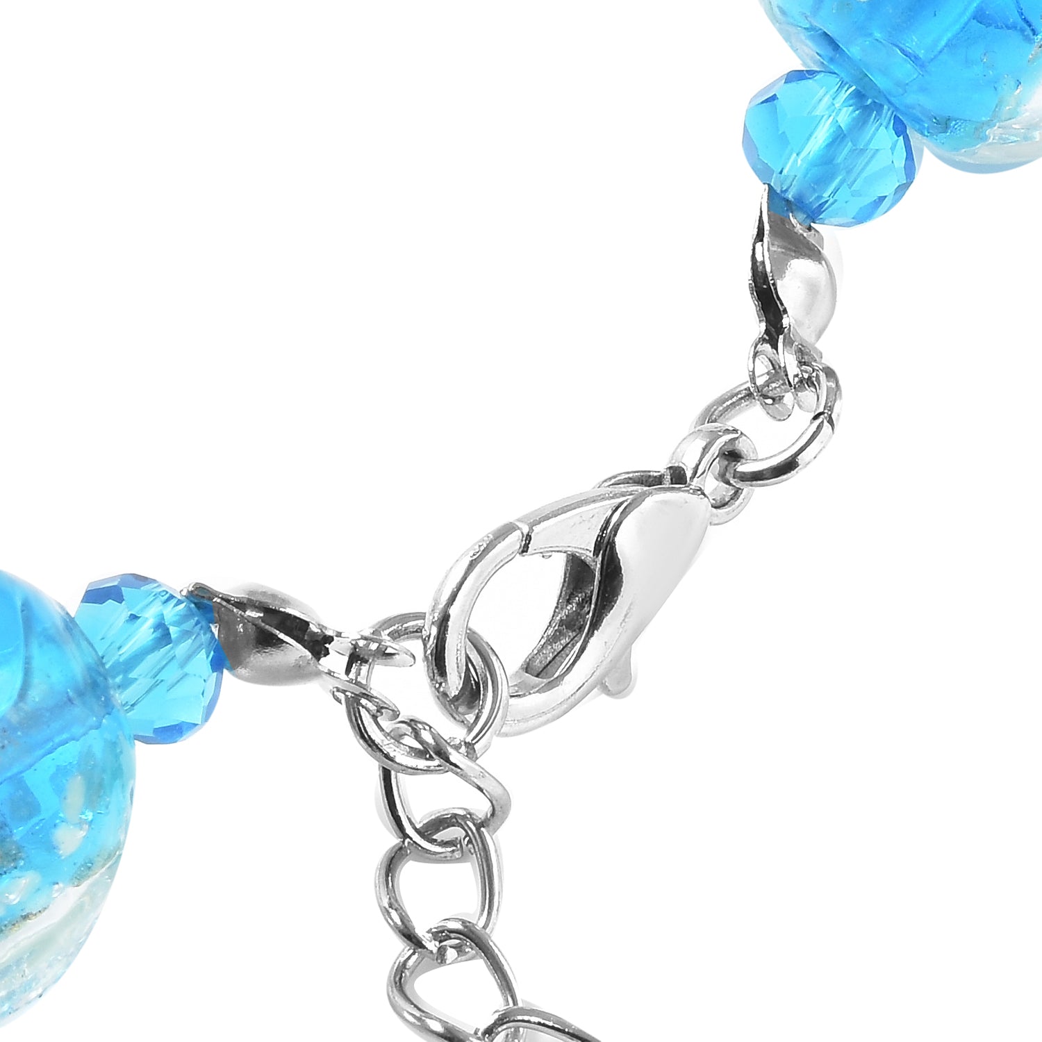 Murano-Stil Glas-Ohrringe und Kette, reiner Edelstahl, blau