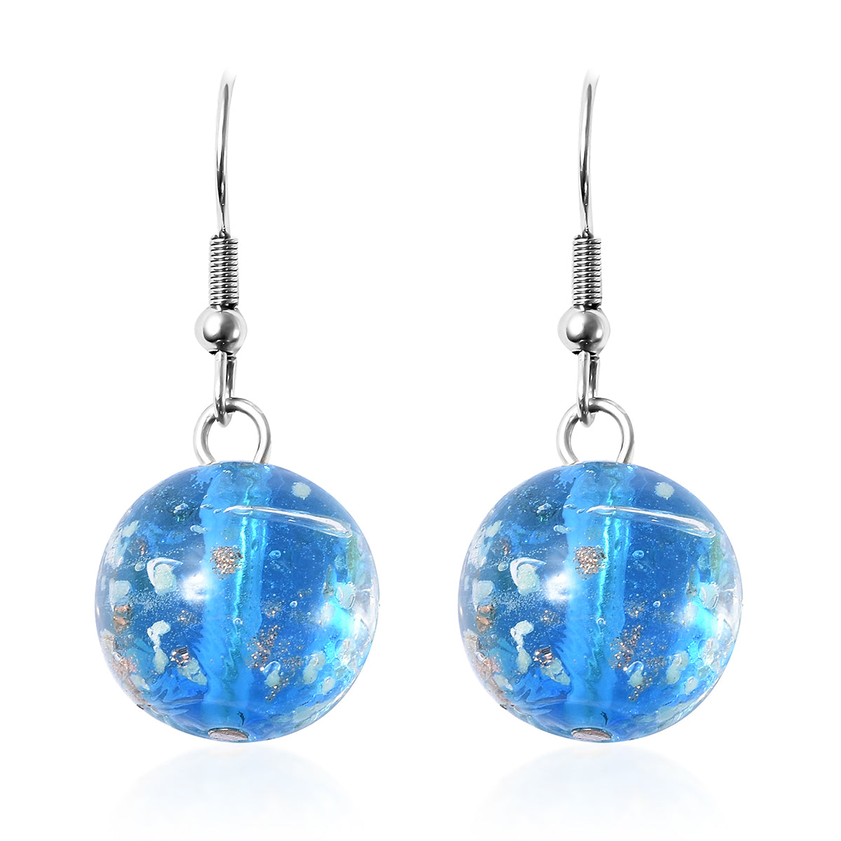 Murano-Stil Glas-Ohrringe und Kette, reiner Edelstahl, blau