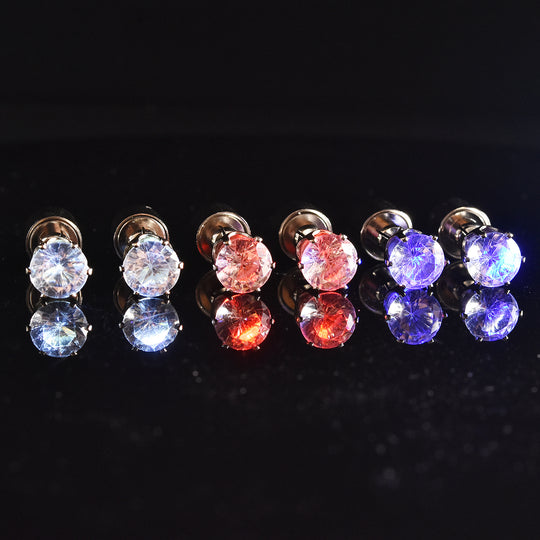 3er- Set Kristall LED-Lichter (Weiß, Rubinrot und Saphirblau) Ohrstecker Messing