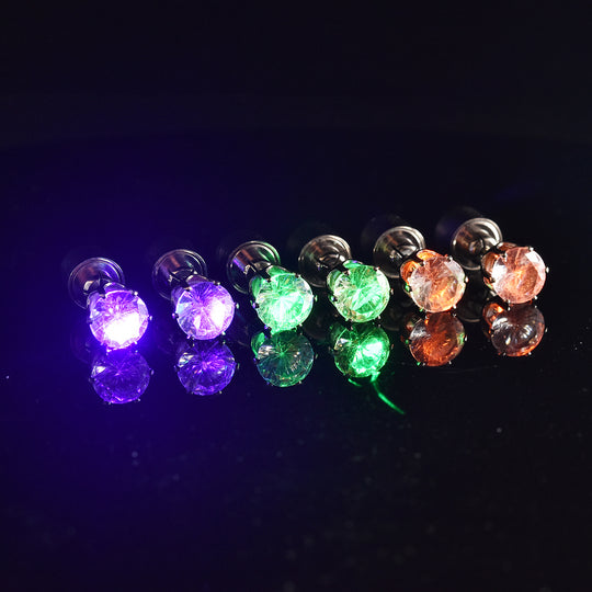 3er- Set Kristall LED-Lichter (Grün, Violett und Orange) Ohrstecker Messing
